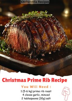 a christmas prime rib recipe on a cutting board