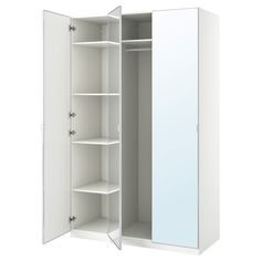 PAX / ÅHEIM wardrobe combination, white/mirror glass, 59x23 5/8x93 1/8 ". Keep it simple. Here's a basic solution to get you started, and space for more interiors if you want to upgrade. Particleboard. Ikea Fitted Wardrobes, Sliding Mirror Wardrobe, Armoire Ikea, Armoire Pax, Wardrobe With Mirror, Wardrobe Hinges, Ikea Wardrobe, Sliding Mirror, Ikea Ireland