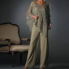 Bride Trousers, Mother Of The Bride Trousers, Bride Pant Suit, Dressy Pant Suits, Mother Of The Bride Suits, Chiffon Jacket, Mother Of Bride Outfits, Spiked Hair, Bride Outfits