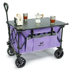 a purple cart with two cups on it