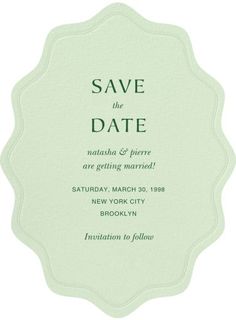 the save the date card is shown in green and white, with an ornate frame