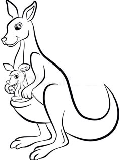 a kangaroo holding a baby kangaroo in its pouch coloring pages for kids, adult and child