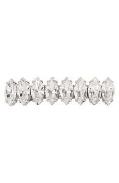 The L. Erickson Small Ziva Crystal Barrette is an elegant crystal hair clip. Shimmer with confidence wearing this stunning barrette. It features eight marquise shaped stones across a silver tone clip. Make any occasion a special one with this barrette in your hair. A perfect bridal hair clip for a bride as she makes her way down the ailse.Product Features:- Imported by L. Erickson- Great for most hair types- Comfortable, easy hair style solution- Strong French style barrette clasp- Made of cryst Silver Crystal Clip-on Jewelry, Elegant Silver Crystal Hair Accessories, Sparkling Crystal Stone Braided Hair Clips, Silver Hair Barrette, Rhinestone Barrette, Crystal Hair Clip, Crystal Hair Clips, Bridal Hair Clip, Easy Hair