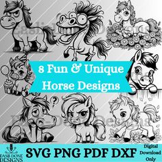 8 fun and unique horse designs for svg, dxf or png