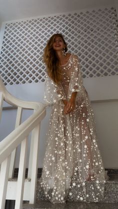 Fairytale Ethereal Dream Elegant Modern Long Sleeve Wedding Dress with Stars – Boom Blush Crazy Clothes, Boho Wedding Dress With Sleeves, Converse Wedding, Bohemian Gown, Sparkle Stars, Glow Stars, Celestial Wedding, Counting Stars, Taylor Swift Outfits