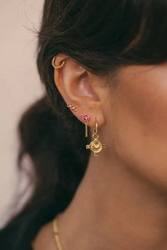 Selene Coin Earring .:. Gold – Child of Wild Gold Ear Stack, Gold Earrings Aesthetic, Earring Stacks, Goddess Of The Moon, Huggie Earrings Gold, Bali Earrings, Buddha Jewelry, Huggie Earring, Boho Chic Earrings