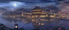 Future Buildings, Scene Background, Asian Architecture, Cityscape Art, Fantasy City, Game Inspiration, Ancient China, Environment Design, 판타지 아트