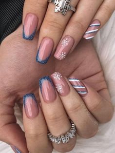 It can be anything, as long as it's holiday-themed! Blue Christmas Nails, Nail Noel, Christmas Nails Easy, Simple Acrylic Nails, Work Nails, Snowflake Nails, Nails Only, Winter Nail Art