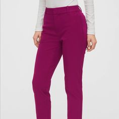 Nwt Magenta Slim Ankle Pants. Pants Are Magenta, Blue Pants Shown To Show Details. Sold Out Online! Purple Elastane Bottoms For Spring, Chic Straight Pants By Gap, Elegant Purple Bottoms For Workwear, Elegant Purple Ankle-length Pants, Gap Fall Trousers, Gap Straight Leg Business Casual Pants, Gap Trousers For Fall, Casual Purple Elastane Pants, Gap Tapered Leg Bottoms For Business Casual