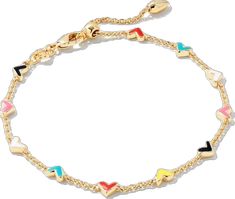 Playful Heart-shaped Gold Jewelry, Dainty Multicolor Bracelets With Adjustable Chain, Playful Heart Charm Jewelry For Valentine's Day, Playful Heart-shaped Everyday Jewelry, Playful Everyday Heart-shaped Jewelry, Heart-shaped Multicolor Bracelets For Mother's Day, Playful Multicolor Heart Charm Jewelry, Playful Multicolor Jewelry With Heart Charm, Everyday Multicolor Jewelry With Heart Charm