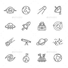 space and astronomy line icons - miscellaneous symbols