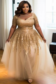 Xpluswear Gold Bride Dress Wedding Ideas, Plus Size Black And Gold Dress, Rose Gold Formal Dress Plus Size, Plus Size Ball Gowns With Sleeves, Plus Size Gold Dress Formal, Champagne Plus Size Wedding Dress, 50th Anniversary Outfit Ideas, Plus Size Mother Of The Bride Dresses Winter, Mother Of The Bride Gold Dress