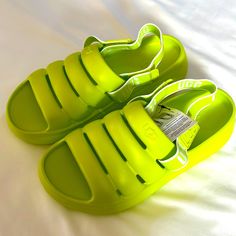 Brand New With Tags Neon Green Sport Sandals Spring Green Non-slip Sport Sandals, Comfortable Green Slip-on Sport Sandals, Green Non-slip Sport Sandals For Spring, Green Synthetic Slide Sport Sandals, Green Slide Sport Sandals For Vacation, Green Synthetic Sport Sandals For Vacation, Sporty Slip-on Sandals For Beach, Sporty Slip-on Sandals For Vacation, Green Slide Sport Sandals For Beach