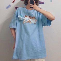 ✡Color: Blue, White;  ✡Size: One Size  Length-70cm, Bust-108cm;  (2.54cm=1inch). Angel Print, Tony Moly, Printed Tees, Tshirt Dress, Small Businesses, Blue White, Shirt Dress, Take That, Color Blue