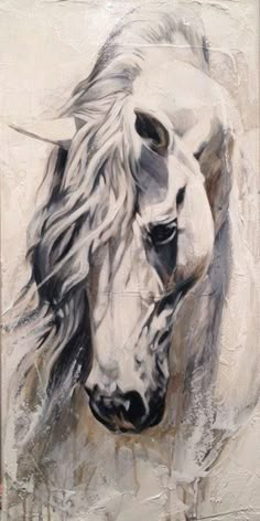 a painting of a white horse with long manes