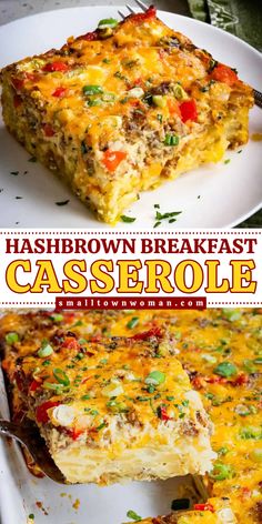 Make ahead of time with this Christmas morning breakfast! This Hashbrown Breakfast Casserole features frozen hash brown potatoes, pork sausage, sweet onion, red bell pepper, eggs, and plenty of cheddar cheese. Prepare this savory casserole for an easy Holiday brunch idea! Breakfast Casserole With Potatoes, Savory Casserole, Hash Brown Egg Casserole, Potato Breakfast Casserole, Christmas Morning Breakfast Casserole, Hash Brown Breakfast Casserole, Hashbrown Breakfast, Recipes Brunch, Christmas Breakfast Casserole