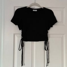 Black Short Sleeve Side Tie Lace-Up Cut Out Cinched Crop Top Size Large New Without Tags/ Never Worn Haley & June Brand Crewneck High-Neck Black Baby Tee Material Is Very Stretchy And Comfortable Lace-Up Designs On Sides With Adjustable Strings To Make The Top Tighter Or Looser See Photos For Approximate Measurements Going Out, Night Out, Girls Night, Party, Club, Bar, Rave, Music Festival, Rooftop Bar, Streetwear, Street Style, Crop Top, College Party, Bodycon, Slim Fit, Balletcore, Ballet, Str College Party, Rave Music, Girls Night Party, Style Crop Top, Club Bar, Black Baby, Night Party, Rooftop Bar, Pretty Selfies