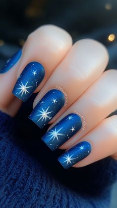 Glam up your homecoming look with Midnight Blue nails adorned with Stars! This cosmic design adds a touch of celestial charm and sophistication. Click the pin and follow us for more stunning nail inspirations! #MidnightBlue #StarsNails #HomecomingNails #NailArt #CelestialNails Midnight Blue Nails, Elegant Nail Ideas, Fall Nails Trendy, Art Inspiration Easy, Cosmic Design