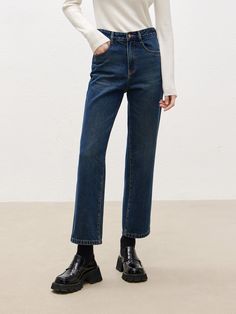 MO&Co.Women High Waist Ankle Jeans with Straight Features : - Straight leg, ankle length- High waisted- Button and zip closure Code: MBB4JENT19The back length of size M is 92.5cm MATERIALS & CARE : Material: 68% Cotton 32% LyocellMachine wash separately under 30℃Do not bleach, lay flat to dry in the shadeDo not tumble dry, iron at low temperatureDo not dry clean, and do not soakPlease wash with special detergent for silk and woolReverse into mesh bag for washingSpecial process parts:Do not rub, Mid-rise Washed Blue Cropped Jeans For Fall, Mid-rise Cropped Jeans In Washed Blue For Fall, Classic Blue Cropped Leg Flare Jeans, Classic Blue Cropped Flare Jeans, Fall High Rise Washed Blue Jeans, Retro Workwear Jeans For Fall, Retro Fall Jeans For Office, Classic Cropped Leg Denim Flare Jeans, Fall High-rise Washed Blue Jeans