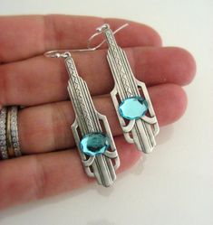 Art Deco Earrings - Silver Earrings - Aquamarine Earrings - Handmade Jewelry Black Stone Earrings, Vintage Jewelry Art, Bainbridge Island, Deco Earrings, Vintage Sapphire, Aquamarine Earrings, Art Deco Earrings, Sapphire Earrings, Art Deco Jewelry