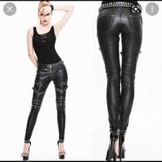 Brand New Pu Leather Pants For Women Size Xl. See Last Picture For Measurements. Gothic Black Leather Pants For Concerts, Black Gothic Leather Pants For Concerts, Alternative Style Stretch Pants For Night Out, Punk Style Trousers For Party, Punk Style Party Trousers, Gothic Black Bottoms For Fall, Edgy High-waisted Leggings, Edgy Full-length Leather Pants, Black Pants For Spring Concert