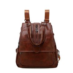 Authentic leather women's backpack, perfect for travel, school, and crossbody use. Crafted for durability and comfort. Made from premium cowhide leather. Lining texture: cotton Opening method: zipper Bag size: large Pattern: Zipper Processing methods: soft surface Color:Black The size is approx: 32cm*16cm*29cm / 12.59 inch * 6.29 inch * 11.41 inch It takes approx seven to ten business days to complete each leather bag. Introducing the exquisite authentic leather women's backpack, designed to be versatile for travel, school, and crossbody use. This sophisticated and timeless piece is meticulously crafted for both durability and comfort, ensuring it can withstand the demands of daily use. The leather backpack features a sleek and elegant design that seamlessly transitions from day to night. Faux Leather Backpack With Adjustable Strap For Travel, Travel Faux Leather Backpack With Adjustable Strap, Faux Leather Travel Backpack With Adjustable Strap, Large Capacity Leather Backpack, Trendy Style, Large Capacity Trendy Leather Backpack, Faux Leather Satchel Backpack For Travel, Faux Leather Travel Satchel Backpack, Faux Leather Satchel Backpack With Zipper, Trendy Leather Backpack With Large Capacity