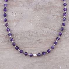 Amethyst beaded necklace, 'Beaded Beauty in Purple' - Amethyst and Sterling Silver Beaded Necklace from India Bouquet Of Violets, Purple Bead Necklace, Rainbow Fairy, Silver Beaded Necklace, Beaded Jewelry Necklaces, Diy Jewelry Necklace, Beaded Necklace Designs, Glass Beads Jewelry, Silver Bead Necklace