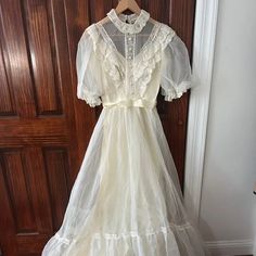 Gunne Sax | Dresses | Vintage Gunne Sax Inspired Wedding Dress 6s70s Cottage Core Size 4 | Poshmark A-line Vintage Dress With Lace Trim, Fitted Vintage Victorian A-line Dress, Fitted A-line Vintage Victorian Dress, Vintage Floor-length Wedding Dress, Cream A-line Vintage Wedding Dress, White Vintage Short Sleeve Dress, White Short Sleeve Vintage Fashion Dress, White Short Sleeve Vintage Dresses, White Vintage Victorian Dress For Party