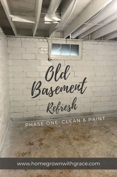 an old basement refreshh with the words, please one clean and paint on it