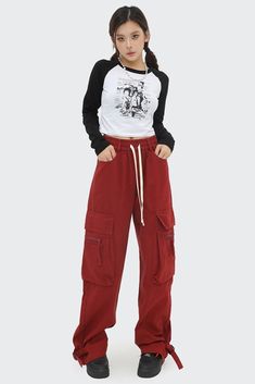 Casual Wide Leg Bottoms For Fall, Trendy Mid-rise Winter Pants, Trendy Mid-rise Pants For Winter, Spring Casual Mid-rise Cargo Pants, Casual Relaxed Fit Wide Leg Pants For Fall, Trendy Five-pocket Winter Pants, Trendy Winter Cotton Pants, Sporty Straight Leg Jeans For Fall, Casual Baggy Mid-rise Pants