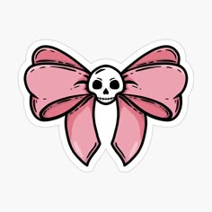 a pink bow sticker with a skull on the front and bottom part of it