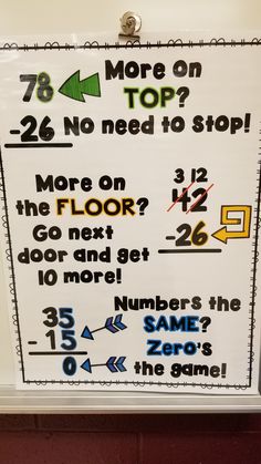 a sign that is on the wall in front of a door with numbers and arrows