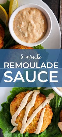 the recipe for homemade remoulade sauce is shown on top of lettuce