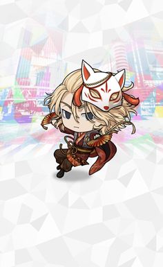 an anime character with long blonde hair and a fox mask