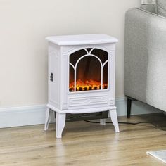 an electric fireplace in the corner of a room