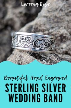 Absolutely beautiful hand-engraved sterling silver ring. It's one of a kind and sure to impress! Check it out today!!  #ring #westernjewelry #unique #westernrings #handmade #engraving #unisexrings #engagementring #custom #sterlingsilver #silvering #westernfashion #jewelry Artisan Engraved Sterling Silver Ring 925, Sterling Silver Artisan Engraved Ring, Artisan Sterling Silver Engraved Ring, Artisan Silver Engraved Ring With Carved Details, Artisan Silver Engraved Ring, Artisan Engraved Ring Stamped 925 For Anniversary, Artisan Stamped Rings For Anniversary, Artisan Sterling Silver Engraved Ring For Anniversary, Bohemian Sterling Silver Engraved Ring For Anniversary