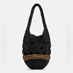 Bucket Bag. Contrasting Colored Trim. Shoulder Strap. Height X Length X Width: 13.6 X 8.7 X 3.2 Inches (34.4 X 22 X 8.4 Cm) Chic Zara Shoulder Bucket Bag, Casual Evening Bucket Bag, Casual Bucket Bag For Evening, Zara Bucket Bag With Removable Pouch, Black Handheld Bucket Bag For Summer, Black Handheld Bag For Vacation, Black Handheld Bags For Vacation, Black Bucket Bag With Large Capacity For Vacation, Large Capacity Black Hobo Bag For Vacation