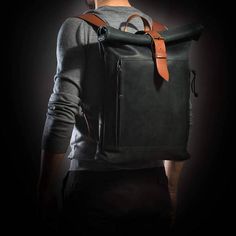 Leather backpack Roll top backpack by Kruk Garage Brown Modern Outdoor Backpack With Luggage Sleeve, Rectangular Backpack With Luggage Sleeve For Everyday, Waxed Finish Standard Backpack For Travel, Waxed Finish Travel Backpack, Functional Rectangular Leather Backpack For Outdoor, Functional Rectangular Leather Backpack For Outdoor Activities, Everyday Carry Backpack With Waxed Finish, Functional Travel Backpack With Waxed Finish, Functional Waxed Finish Rectangular Backpack