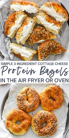 You can make protein bagels right at home with just 3 simple main ingredients. These bagels have 10 grams of protein each and are made with cottage cheese, flour, and baking powder. They come together quickly and can be made in the air fryer or oven. Great for breakfast or lunch any day of the week! Customize the toppings or make them gluten-free! Air Fryer Protein, Cottage Cheese Bagels, Air Fryer Bagels, Cheese Air Fryer, Protein Bagels, Cottage Cheese Recipes Healthy, Queso Cottage, Cheese Bagels, Desserts Keto