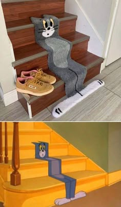 the steps are painted to look like cartoon characters