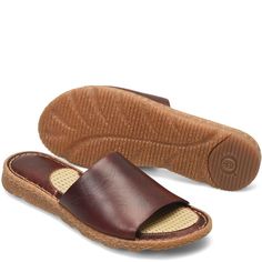 Playa Basic | Born Shoes Casual Leather Mules For Beach, Natural Leather Open Toe Mules, Brown Slides With Textured Sole, Brown Textured Sole Slides, Natural Leather-lined Sandals For Beach, Casual Beach Slides With Leather Sole, Open Toe Beach Slides With Stitched Sole, Comfortable Open Toe Slides With Stitched Sole, Summer Beach Slides With Stitched Sole