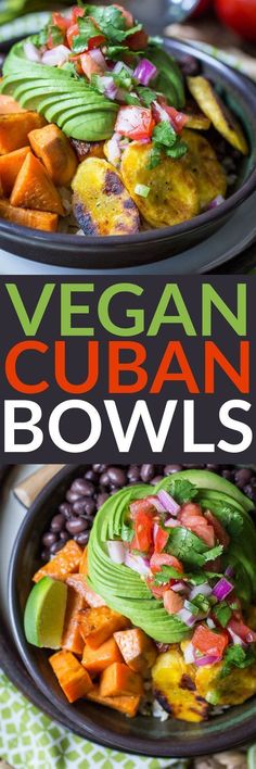 vegan cuban bowls with avocado and cilantro