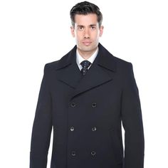 Buttons Closure Double Breasted Wide Notch Lapel Slash Pockets Material : Wool Blend Color : Navy Elegant Navy Outerwear With Double Button Closure, Formal Long Peacoat With Double Button Closure, Formal Peacoat With Double Button Closure, Navy Double-breasted Business Outerwear, Fitted Double-breasted Semi-formal Outerwear, Winter Business Suits With Double Button Closure, Fitted Pea Coat For Business Casual Winter, Navy Outerwear With Double Button Closure And Suit Collar, Winter Semi-formal Suits With Double Button Closure