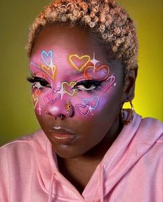 Eyeshadow Graphic, Heart Face Makeup, Client Makeup, Rainbow Eye Makeup, Give Me Your Heart, Funky Makeup, Neon Heart, Makeup Colorful