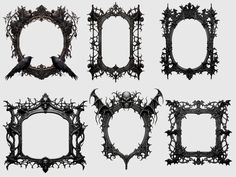 six different frames with birds on them and vines all around the edges, one is black