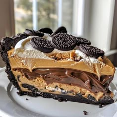 an oreo cookie pie on a white plate