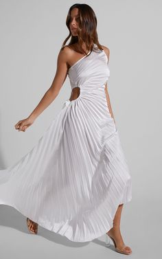 Kitsune Maxi Dress - Cut Out Maxi Dress in White | Showpo USA White Floor-length Midi Dress For Spring, Chic White Maxi Dress For Evening, Chic White Maxi Dress For Wedding, Elegant Maxi Dress With Cutout Details, White One-shoulder Maxi Dress For Summer, White Maxi Dress For Summer Gala, White Summer Maxi Dress For Formal Occasions, White Maxi Dress For Summer Formal Events, White Cutout Summer Dress