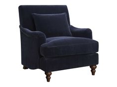 Kailum Midnight Blue Accent Chair - Ornate Home Dark Blue Accent Chairs, Navy Blue Accent Chair With Ottoman, Royal Blue Accent Chair, Blue Velvet Accent Chair, Dark Blue Armchair, Blue Accent Chairs, Soft Pillow, Blue Accent, Wooden Leg