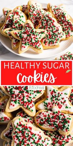 healthy sugar cookies with sprinkles on a plate