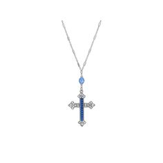 Ornate filigree lends beautiful style to this Symbols of Faith Stone Cross Pendant Necklace. Ornate filigree lends beautiful style to this Symbols of Faith Stone Cross Pendant Necklace. FEATURES Pendant length: 3 in. Chain length: 28 in. Clasp: lobster-claw Metal: alloy Material: glass Plating: silver tone Finish: polished Not appropriate for children 14 years old and younger. Size: One Size. Color: Blue. Gender: female. Age Group: adult. Elegant Blue Cross Pendant Jewelry, Elegant Blue Cross Jewelry, Ornate Blue Pendant Necklace, Formal Blue Filigree Jewelry, Ornate Blue Necklace With Intricate Design, Elegant Blue Filigree Necklace, Blue Filigree Pendant Jewelry, Blue Filigree Necklace As Gift, Blue Filigree Necklace For Gift